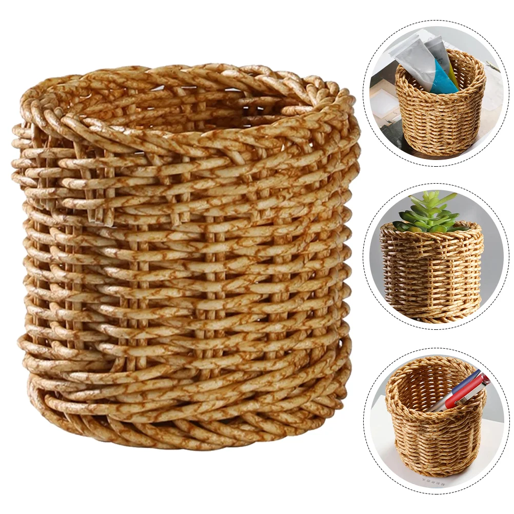 Настольный держатель для ручек, держатель из искусственного ротанга для кистей для макияжа, тканый Настольный органайзер из лозы 
Настольный держатель для ручек, держатель из искусственного ротанга для кистей для макияжа, тканый Настольный органайзер из лозы