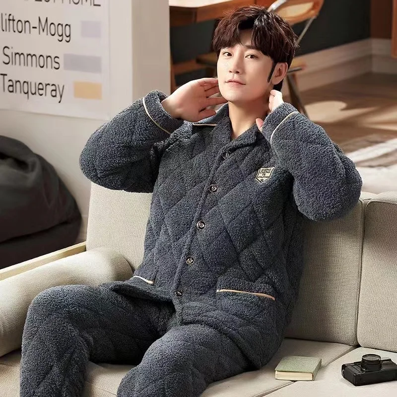 Layers Sets Collar Sleepwear Coral Long Turn-down Winter Fleece Suits Thick Warm Pajamas Pijamas Three Sleeve Men's
Layers Sets Collar Sleepwear Coral Long Turn-down Winter Fleece Suits Thick Warm Pajamas Pijamas Three Sleeve Men's