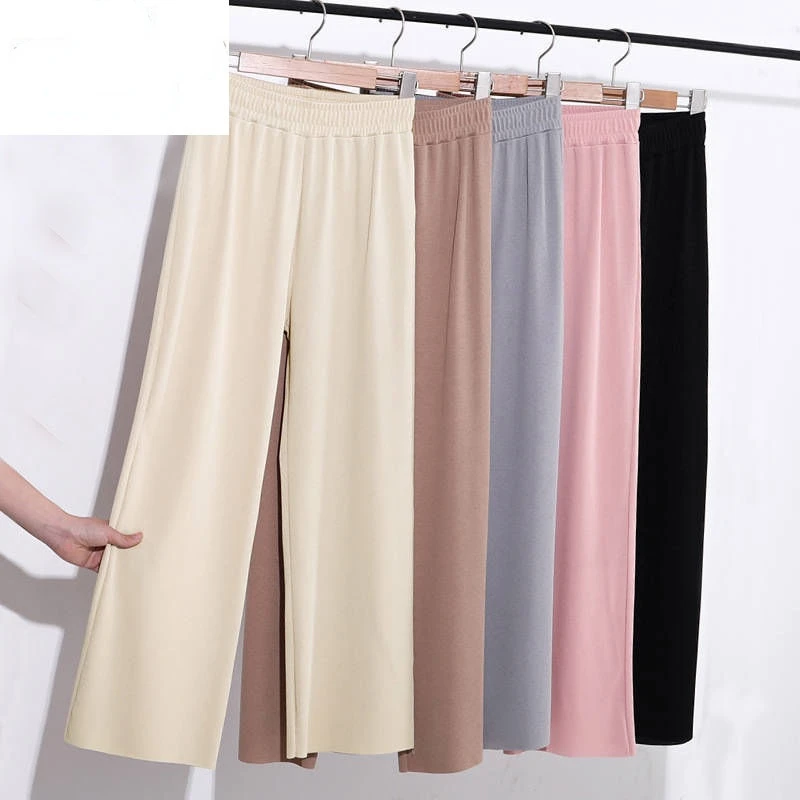 Slacks Women's Loose Summer Pants Soft Ice Silk Ankle-Length Solid Black Wide Leg Pants Thin Women High Waisted Trousers J458
Slacks Women's Loose Summer Pants Soft Ice Silk Ankle-Length Solid Black Wide Leg Pants Thin Women High Waisted Trousers J458