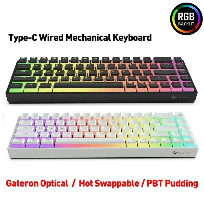 

Проводная Механическая RGB клавиатура MK68, 68 клавиш, популярная модель, Type-C, оптический переключатель Gateron, игровая клавиатура NKRO PBT