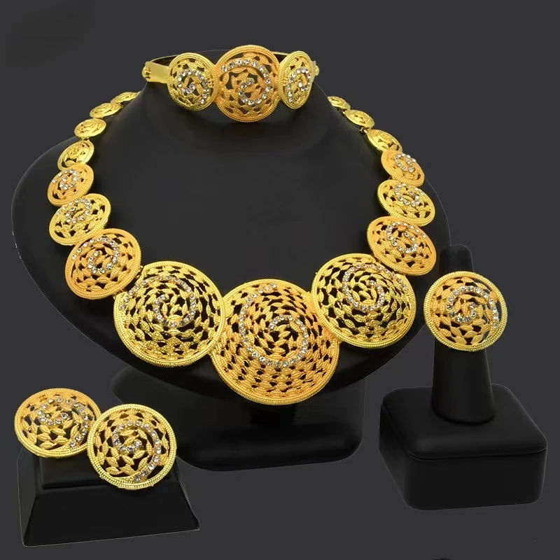 New 24K Gold Plated Jewelry Set Ladies Necklace Hand Jewelry Ring Earring Jewelry Trend Jewelry Set
New 24K Gold Plated Jewelry Set Ladies Necklace Hand Jewelry Ring Earring Jewelry Trend Jewelry Set