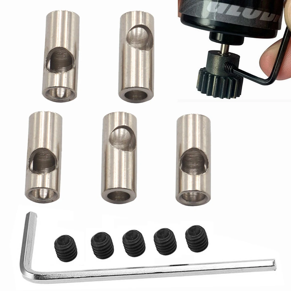 5pcs Pinion Reducer Sleeve Adapter 3.175mm To 5mm Motor Shaft Pinion Adapter /w Wrench Screw for RC Boat Car Motor 3650 550 Gear
5pcs Pinion Reducer Sleeve Adapter 3.175mm To 5mm Motor Shaft Pinion Adapter /w Wrench Screw for RC Boat Car Motor 3650 550 Gear