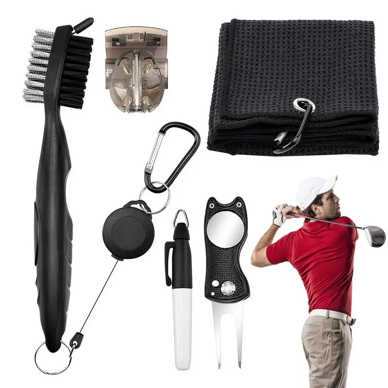 Golf Club Cleaner Kit 5PCS Professional Golf Tool Kit Double Sided Golf Club Brush Tri-Fold Golf Towel Divot Tool And Ball
Golf Club Cleaner Kit 5PCS Professional Golf Tool Kit Double Sided Golf Club Brush Tri-Fold Golf Towel Divot Tool And Ball