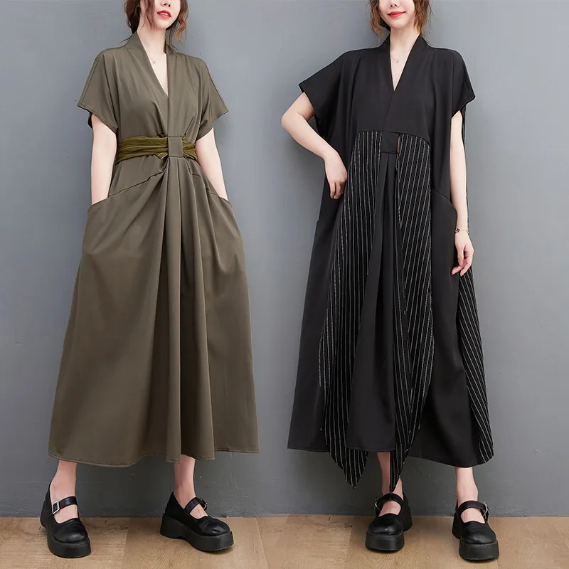 Женское платье в полоску, с V-образным вырезом
Женское платье в полоску, с V-образным вырезом