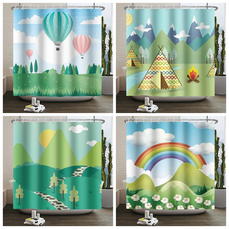 Spring Outing Shower Curtain Cartoon Forest Rainbow Tent Outside Scenery Waterproof Polyester Fabric Bathroom Curtain with Hooks
Spring Outing Shower Curtain Cartoon Forest Rainbow Tent Outside Scenery Waterproof Polyester Fabric Bathroom Curtain with Hooks