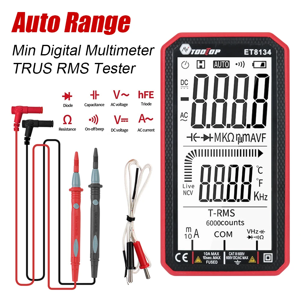 Digital Smart Multimeter LCD Display Multi-Tester 6000 Counts True RMS 10A 600V 4.7 Inch
Digital Smart Multimeter LCD Display Multi-Tester 6000 Counts True RMS 10A 600V 4.7 Inch