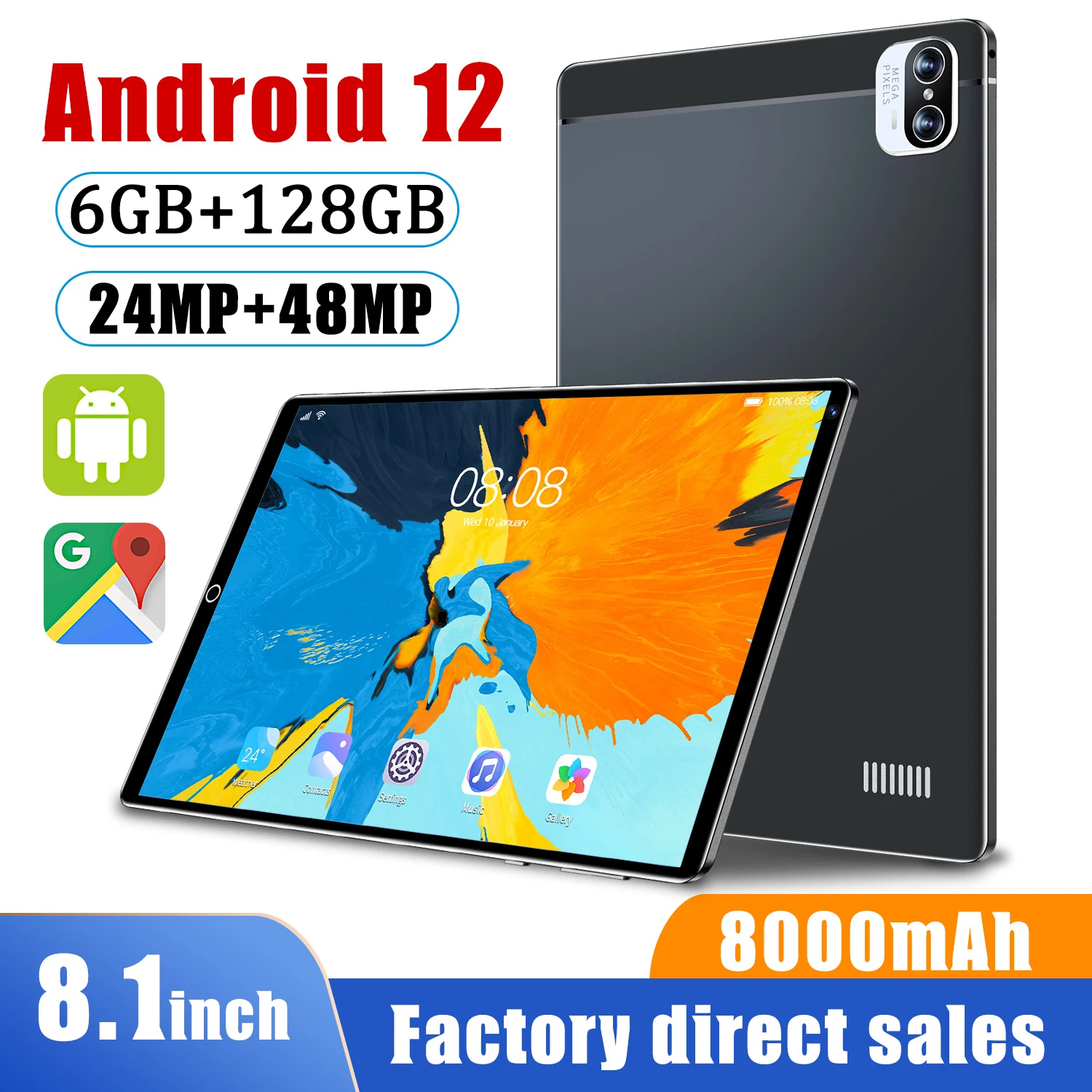 Дешевый ноутбук X5 Tablet Android 12 10-ядерный 8 1 дюйма 128 ГБ ROM Google Play SIM 4G/телефон 8000 мАч GPS