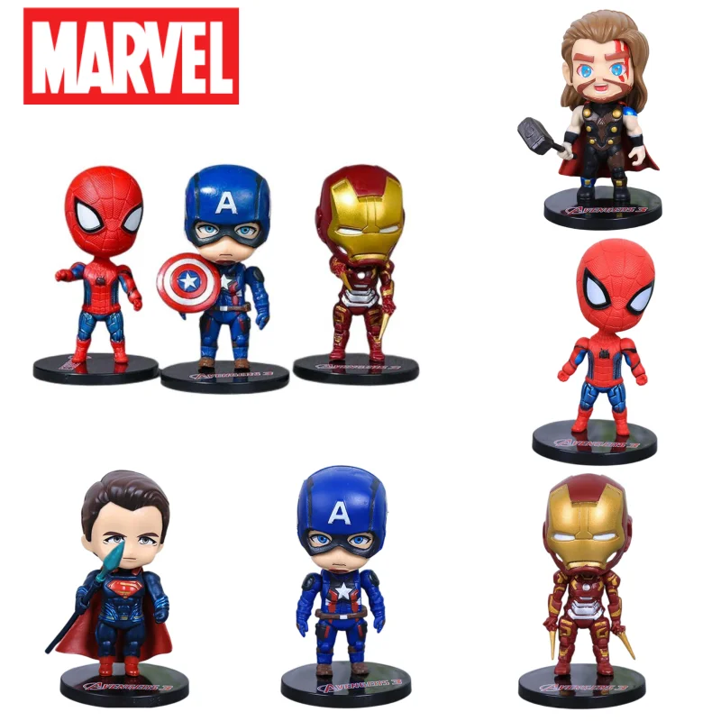 

Marvel Avengers Desktop Hand-run Iron Man Captain America Spiderman Thor Doll Model Q Version Car Decoration Children's Toys