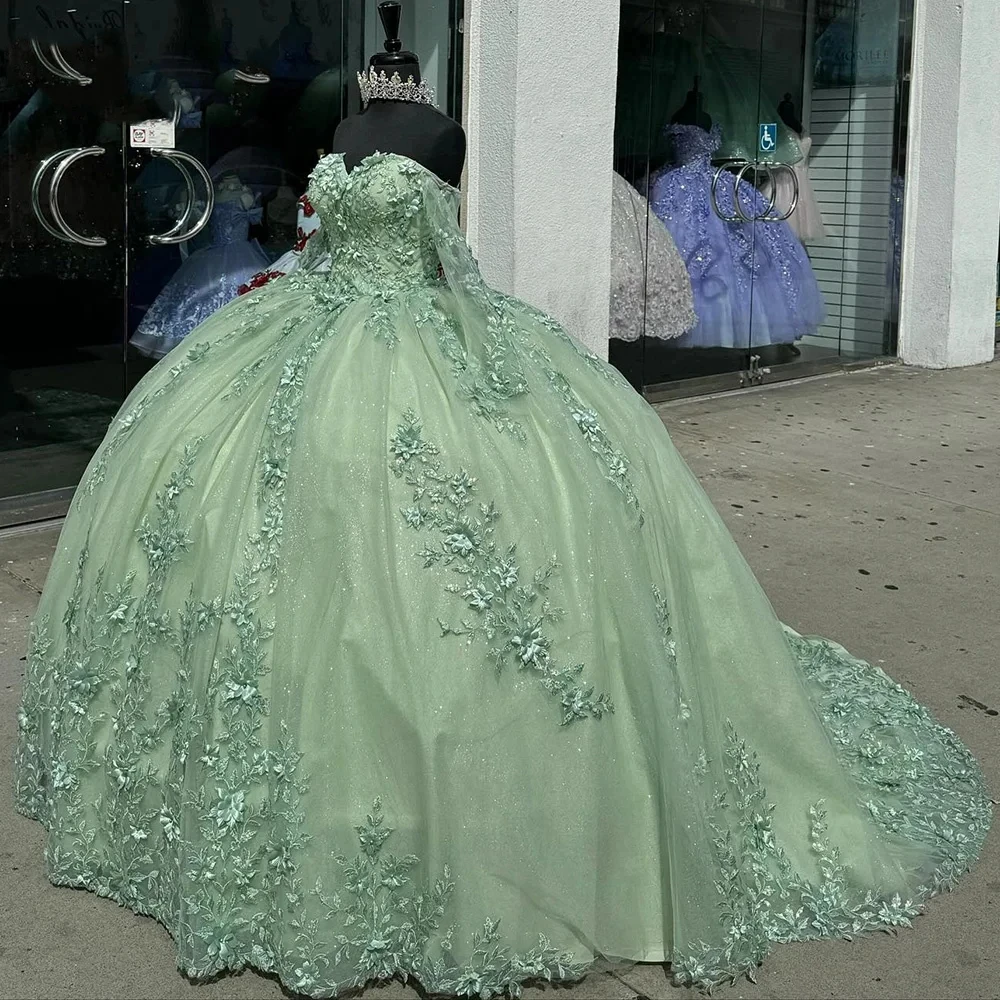 Sage Green Quinceanera Dresses Ball Gown Appliques Lace 3D Flowers Long Sleeve Off The Shoulder Corset Vestidos De 15 Años
Sage Green Quinceanera Dresses Ball Gown Appliques Lace 3D Flowers Long Sleeve Off The Shoulder Corset Vestidos De 15 Años