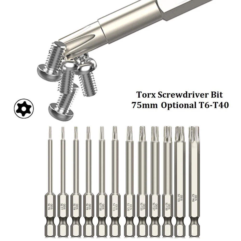Torx Screwdriver Bit 75mm Hex Shank T6-T40 Hollow Screwdriver Bit Tool For Exact Screw Unscrew Blossoms Repairing Tool
Torx Screwdriver Bit 75mm Hex Shank T6-T40 Hollow Screwdriver Bit Tool For Exact Screw Unscrew Blossoms Repairing Tool