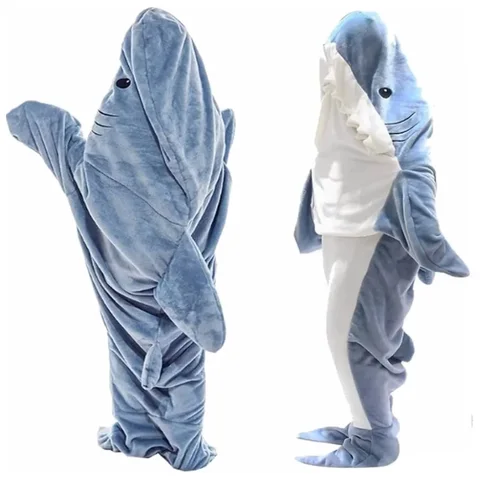 Мультяшное фланелевое одеяло с акулой, спальный мешок, пижама, носимый одеяло для детей и взрослых, высококачественная ткань, Ру
