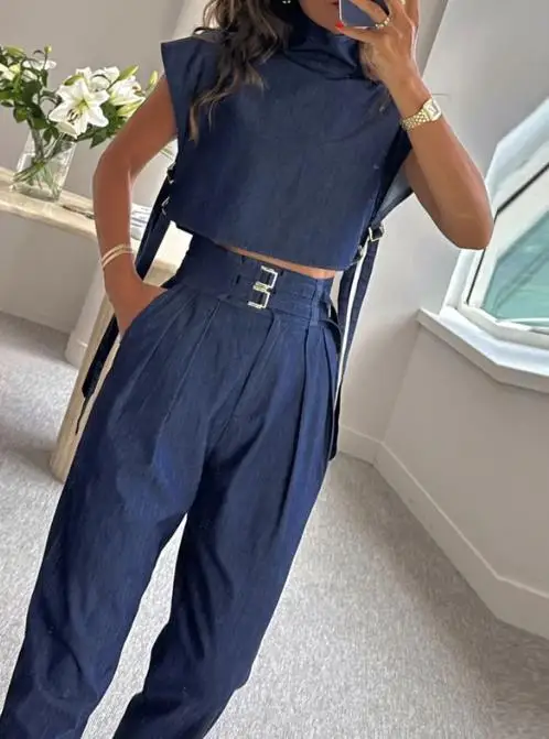 New Fashion 2023 Summer Casual Elegant Womens Two Piece Sets Outfit Sleeveless Top Loose Trousers Two-Piece Set
New Fashion 2023 Summer Casual Elegant Womens Two Piece Sets Outfit Sleeveless Top Loose Trousers Two-Piece Set