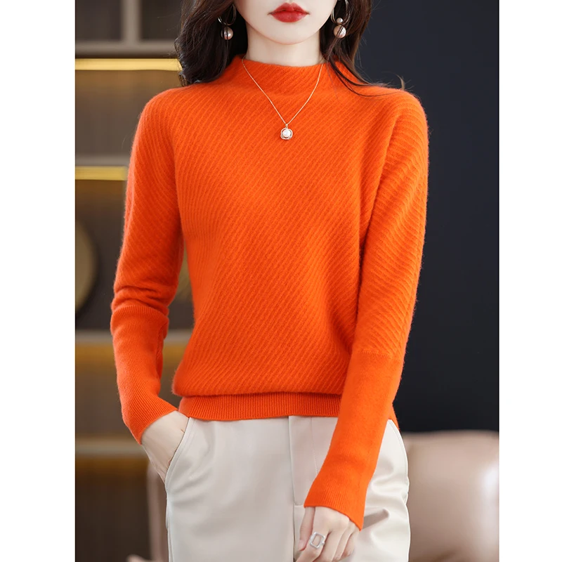 Autumn And Winter Cashmere Sweater Ladies Pullover Solid Color Half Turtleneck 100% Pure Wool Fine Spinning Knitted Sweater Base
Autumn And Winter Cashmere Sweater Ladies Pullover Solid Color Half Turtleneck 100% Pure Wool Fine Spinning Knitted Sweater Base