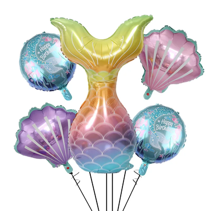 

5 шт., воздушные шары с хвостом русалки для девочки, украшение на день рождения, гигантский воздушный шар в виде ракушки, воздушный шар с днем ...