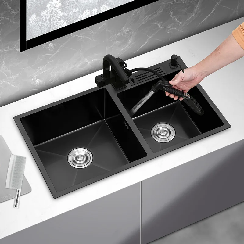 Pipe Black Kitchen Sink Stainless Steel Bask Undermount Mixer Taps Washing Sink Double Slot Cocina Accesorio Kitchen Fixture
Pipe Black Kitchen Sink Stainless Steel Bask Undermount Mixer Taps Washing Sink Double Slot Cocina Accesorio Kitchen Fixture
