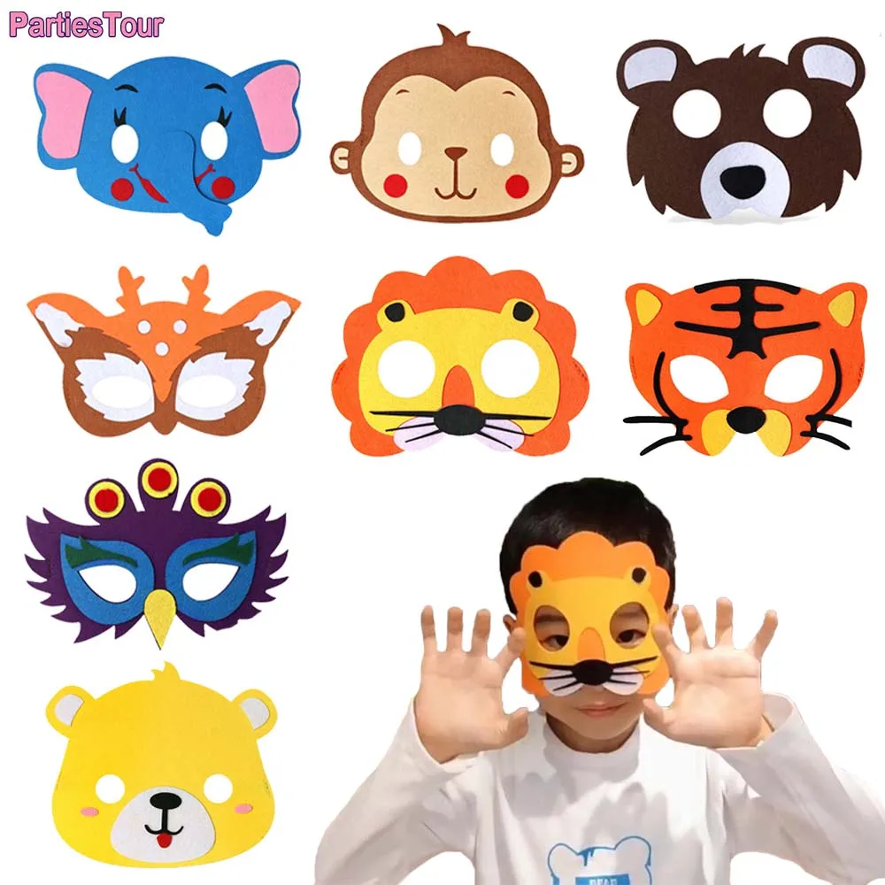 

1pcs Animal Felt Masks Costume Party Dress-Up Party Favors for Kids Jungle Safari Theme Birthday Party Masks Decoration Supplies