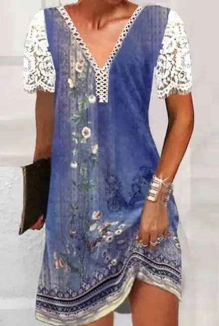 Dresses for Women 2023 Summer Printed Casual Lace Vintage Short Sleeve V-Neck Fashion Loose Mini Dress Female New Clothes
Dresses for Women 2023 Summer Printed Casual Lace Vintage Short Sleeve V-Neck Fashion Loose Mini Dress Female New Clothes