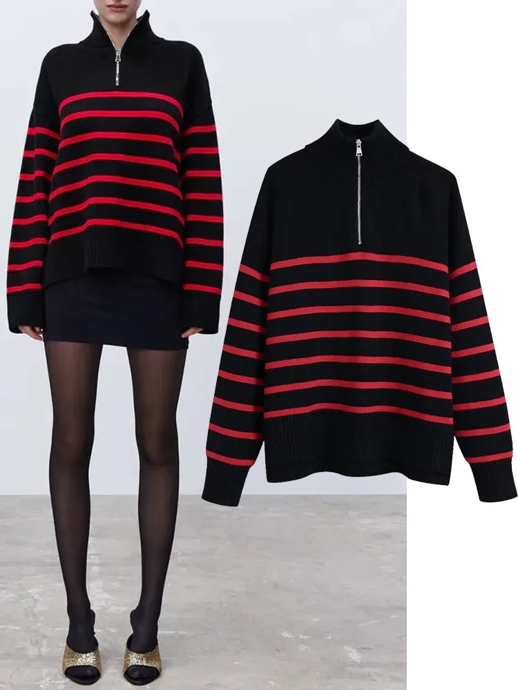 2022 Women Sweaters Fashion Stripe Loose Zipper Knitting Sweaters Vintage Long Sleeve Chic Female Casual Pullover Tops
2022 Women Sweaters Fashion Stripe Loose Zipper Knitting Sweaters Vintage Long Sleeve Chic Female Casual Pullover Tops
