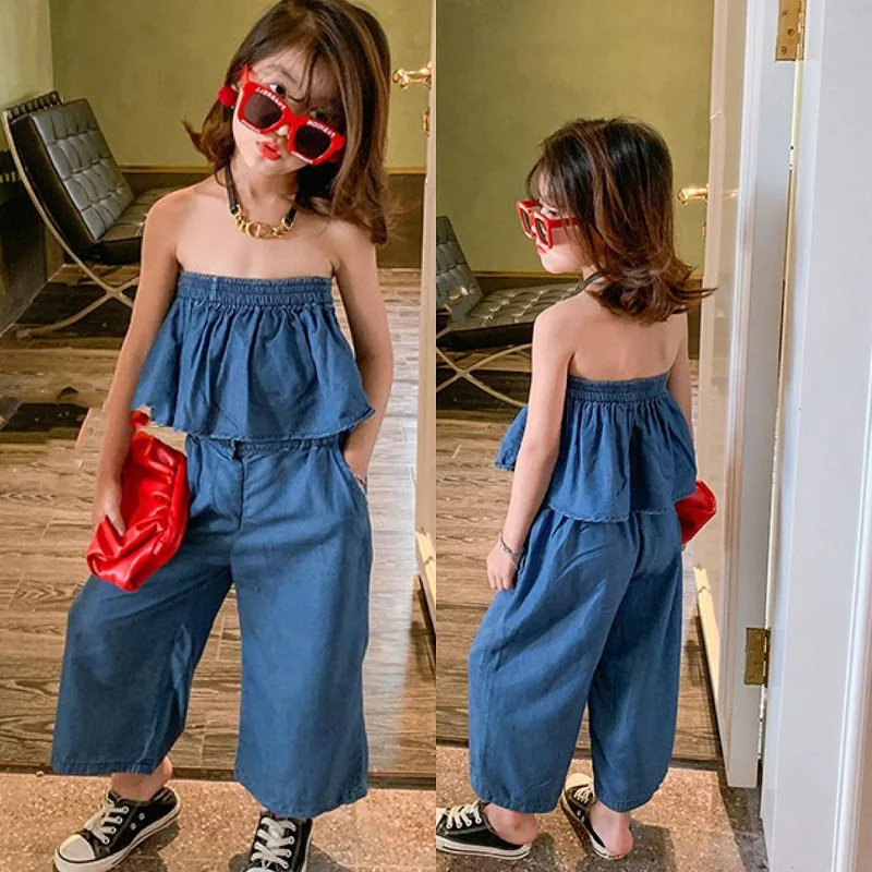 Summer Fashion Baby Girls Cotton Blue Cropped Elastic Ruffled Strapless Tops + Loose Pant Sets Kids 2 Pieces Outfits 2-8 Years
Summer Fashion Baby Girls Cotton Blue Cropped Elastic Ruffled Strapless Tops + Loose Pant Sets Kids 2 Pieces Outfits 2-8 Years