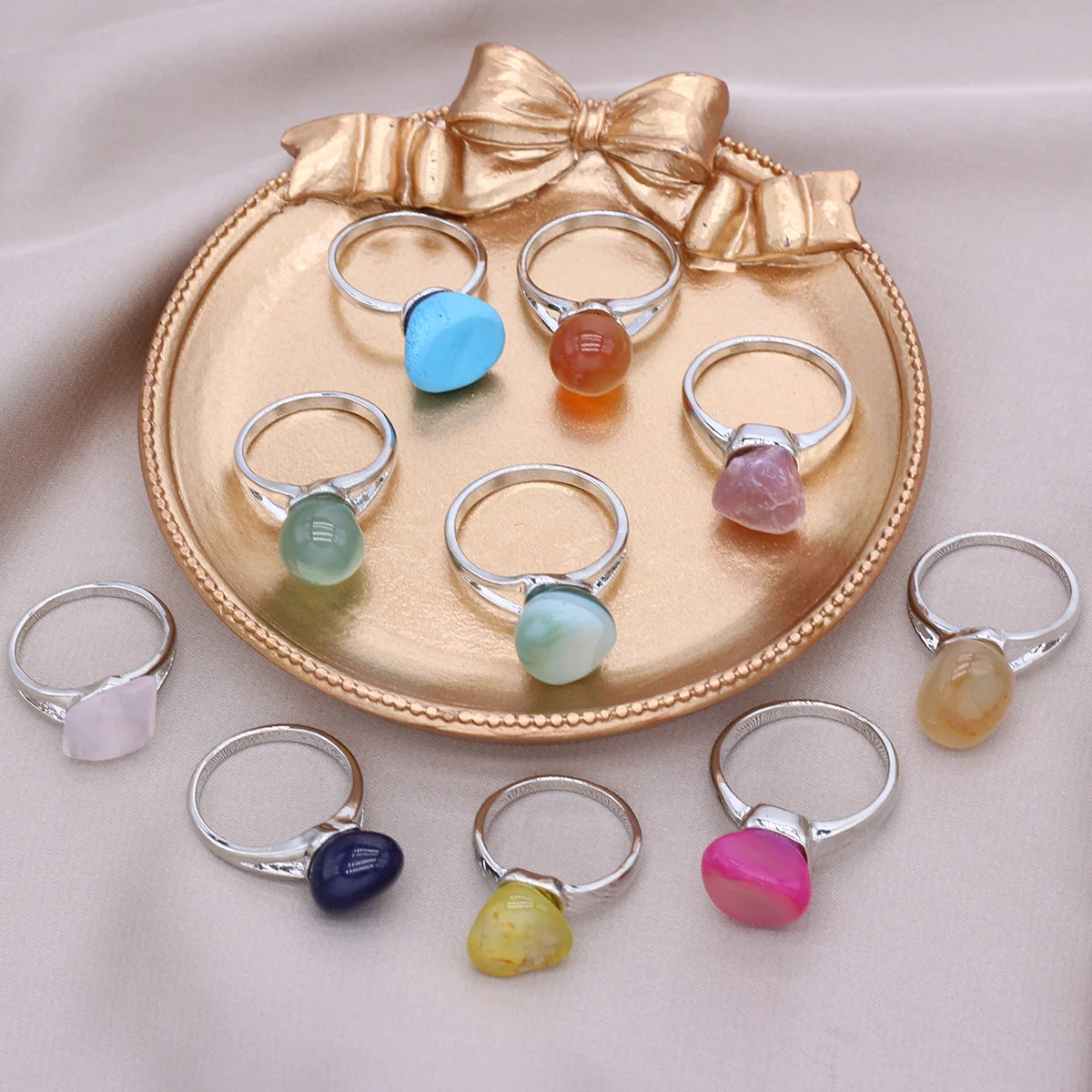 

10Pcs Ring Multi Style Combo Natural Stone White Stone Add color Ring Charm Wedding Banquet Party Ring For Woman Girls Jewellery
