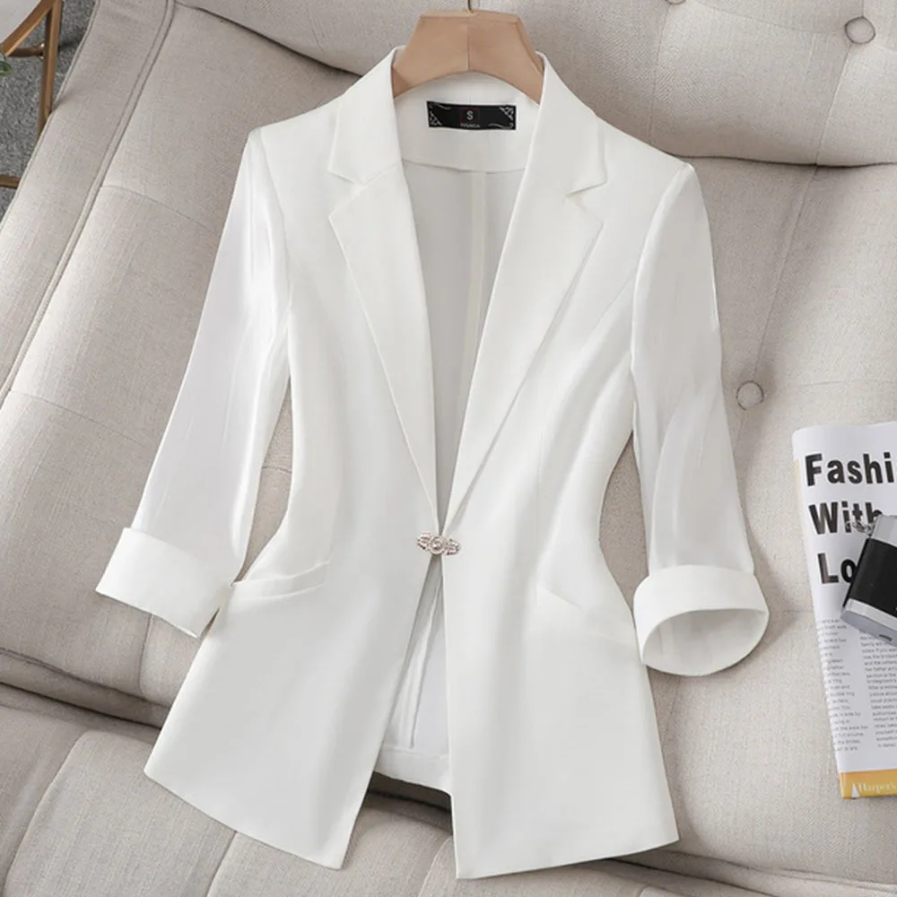 Spring Summer Korean Suit Jackets Yellow Black White Women Blazers One Button Office Lady Chiffon 3/4 Sleeves Slim Woman Clothes
Spring Summer Korean Suit Jackets Yellow Black White Women Blazers One Button Office Lady Chiffon 3/4 Sleeves Slim Woman Clothes