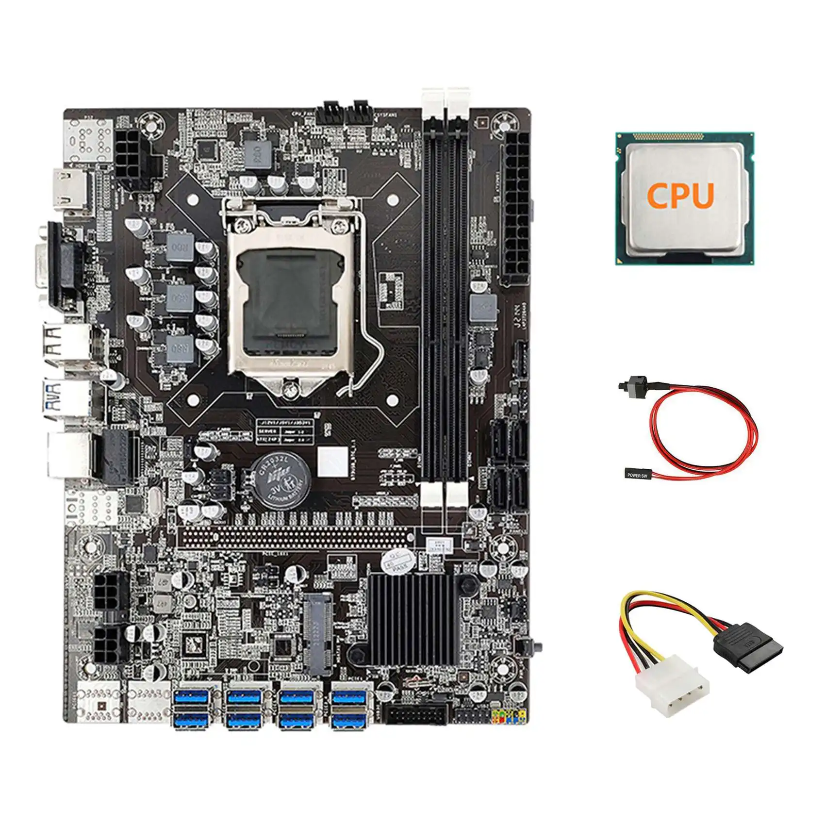 Материнская плата B75 ETH для майнинга 8xpcie USB адаптер + ЦП + 4-контактный кабель IDE К SATA + кабель переключателя LGA1155 B75 USB материнская плата для майн...
Материнская плата B75 ETH для майнинга 8xpcie USB адаптер + ЦП + 4-контактный кабель IDE К SATA + кабель переключателя LGA1155 B75 USB материнская плата для майн...