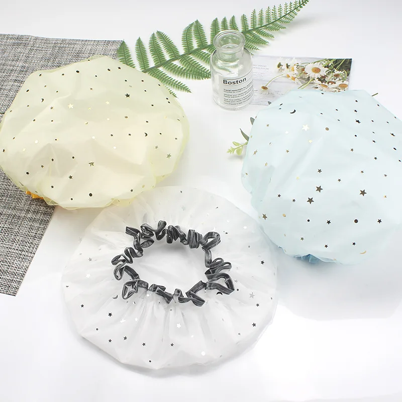 Bath Hat Double Layer Shower Cap Starry Print Design Thickened Waterproof Ladies Bath Hat Elastic Band Nightcap Hair Waterproof
Bath Hat Double Layer Shower Cap Starry Print Design Thickened Waterproof Ladies Bath Hat Elastic Band Nightcap Hair Waterproof