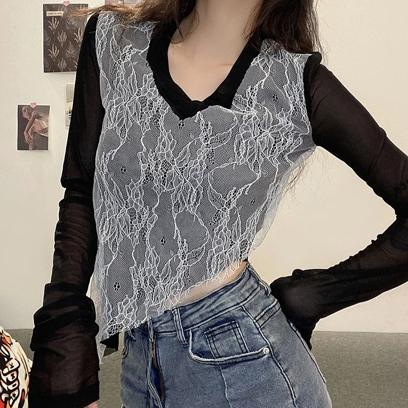 2021 Woman Sexy V Neck Mesh See Through Stretchy Long Sleeve Tshirts Crop Top Fall Female All-Match Party Club Streetwear Outfit
2021 Woman Sexy V Neck Mesh See Through Stretchy Long Sleeve Tshirts Crop Top Fall Female All-Match Party Club Streetwear Outfit