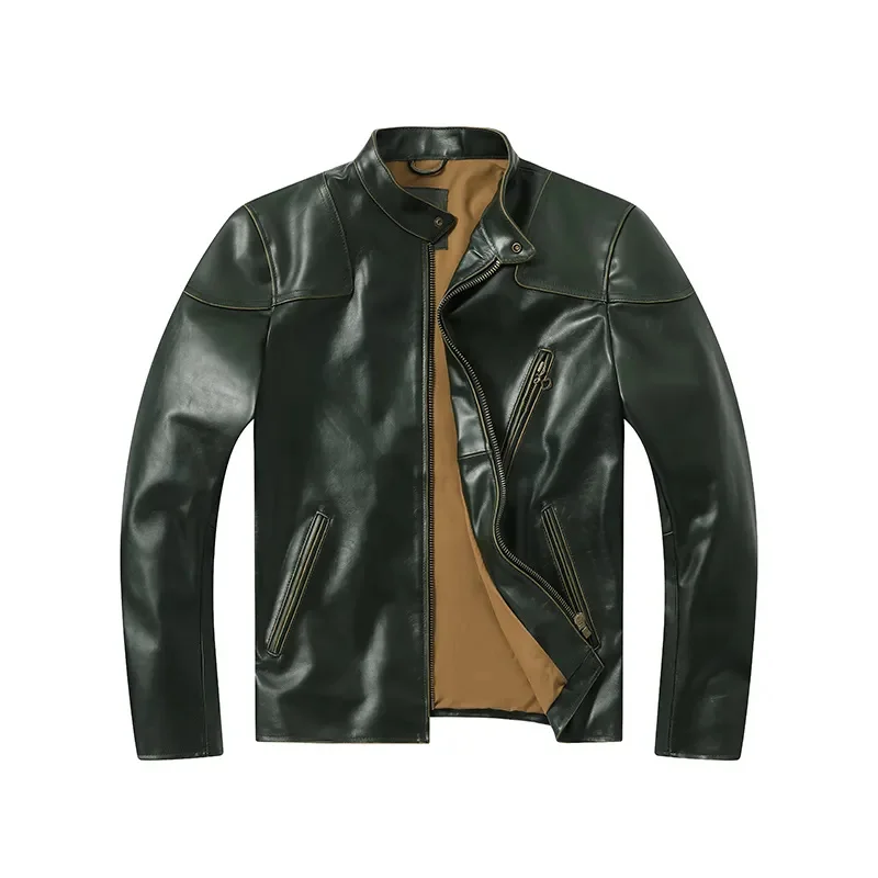 2023 New Waxed Cropped Men's Stand Collar Natural Leather Dark Green Retro Slim Motorcycle Jacket Classic
2023 New Waxed Cropped Men's Stand Collar Natural Leather Dark Green Retro Slim Motorcycle Jacket Classic
