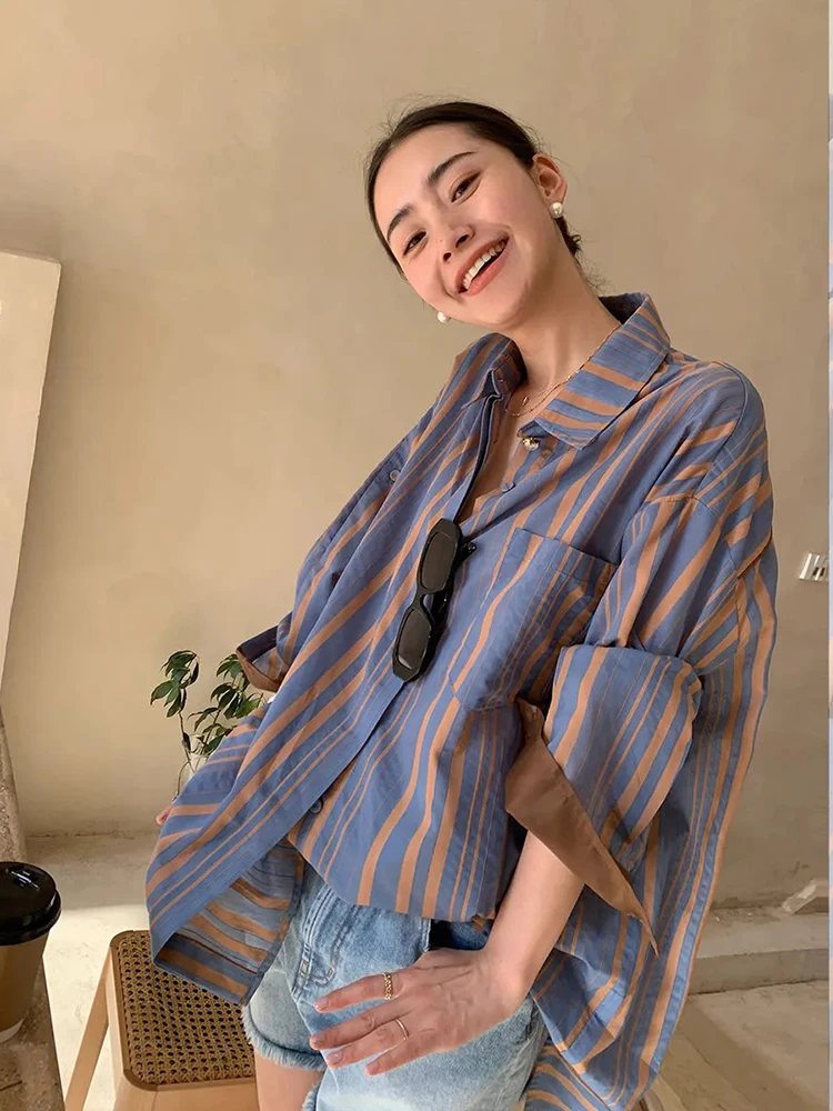Zoki Korean Lazy Wind Women Sun Proof Striped Shirt Oversize Long Sleeve Patchwork Casual Blouse Fashion Thin Design Chic Tops
Zoki Korean Lazy Wind Women Sun Proof Striped Shirt Oversize Long Sleeve Patchwork Casual Blouse Fashion Thin Design Chic Tops
