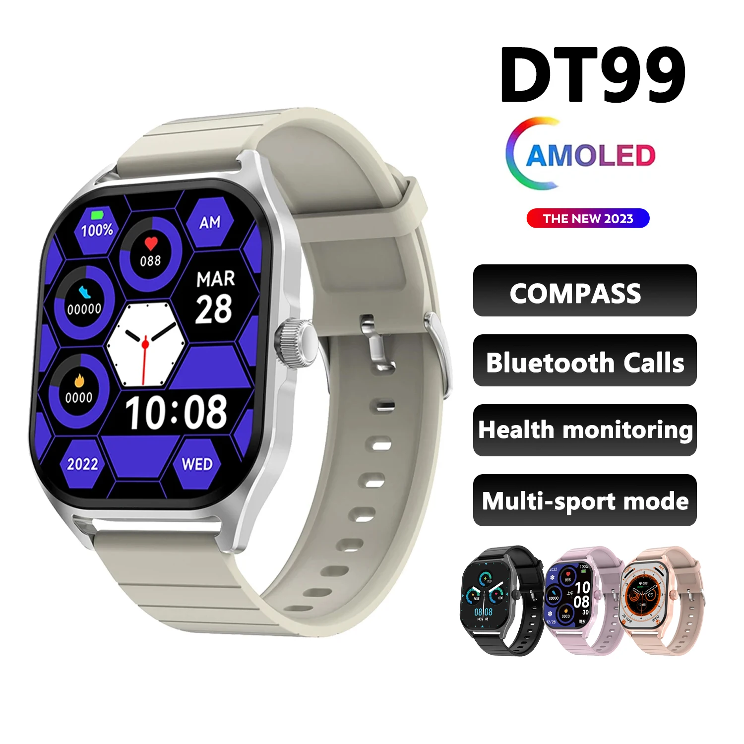 

New DT99 2.04'' AMOLED Woman Smart Watch Compass Bluetooth Call Voice Blood Oxygen Waterproof 150+ Men Sports Smartwatch PK HK9