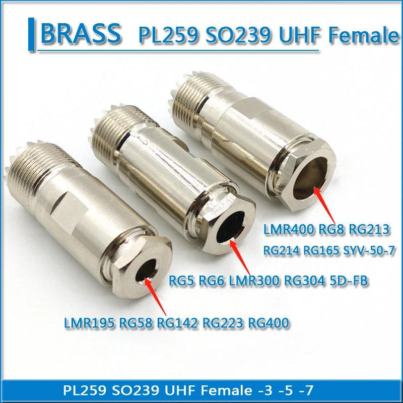 PL259 SO239 UHF Female Clamp Solder RG58 RG142 RG223 RG400 LMR195 RG5 RG6 LMR300 RG304 LMR400 RG8 RG213 RG214 Brass RF Adapter
PL259 SO239 UHF Female Clamp Solder RG58 RG142 RG223 RG400 LMR195 RG5 RG6 LMR300 RG304 LMR400 RG8 RG213 RG214 Brass RF Adapter