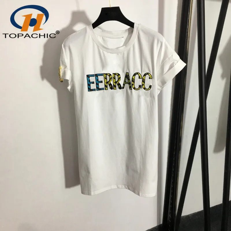 Женская футболка с коротким рукавом, Повседневная футболка с Вышивкой Букв радуги и украшением в виде булавки, 6,17 
Женская футболка с коротким рукавом, Повседневная футболка с Вышивкой Букв радуги и украшением в виде булавки, 6,17