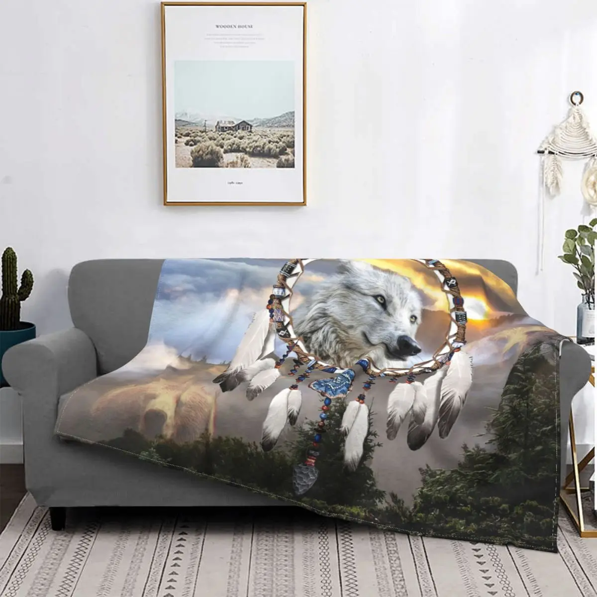 

Wolf Bear Dreamcatcher Blanket Fleece Printed Pretty Magic Breathable Warm Throw Blankets for Bed Bedroom Bedspread Blanket