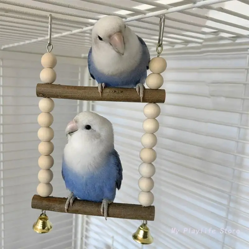 

Bird Swing Toy for Cage Parrot Perch Stand Natural Wood Bird Toy Wood Beads Chew Toy for Small Birds Parakeets Cockatiels