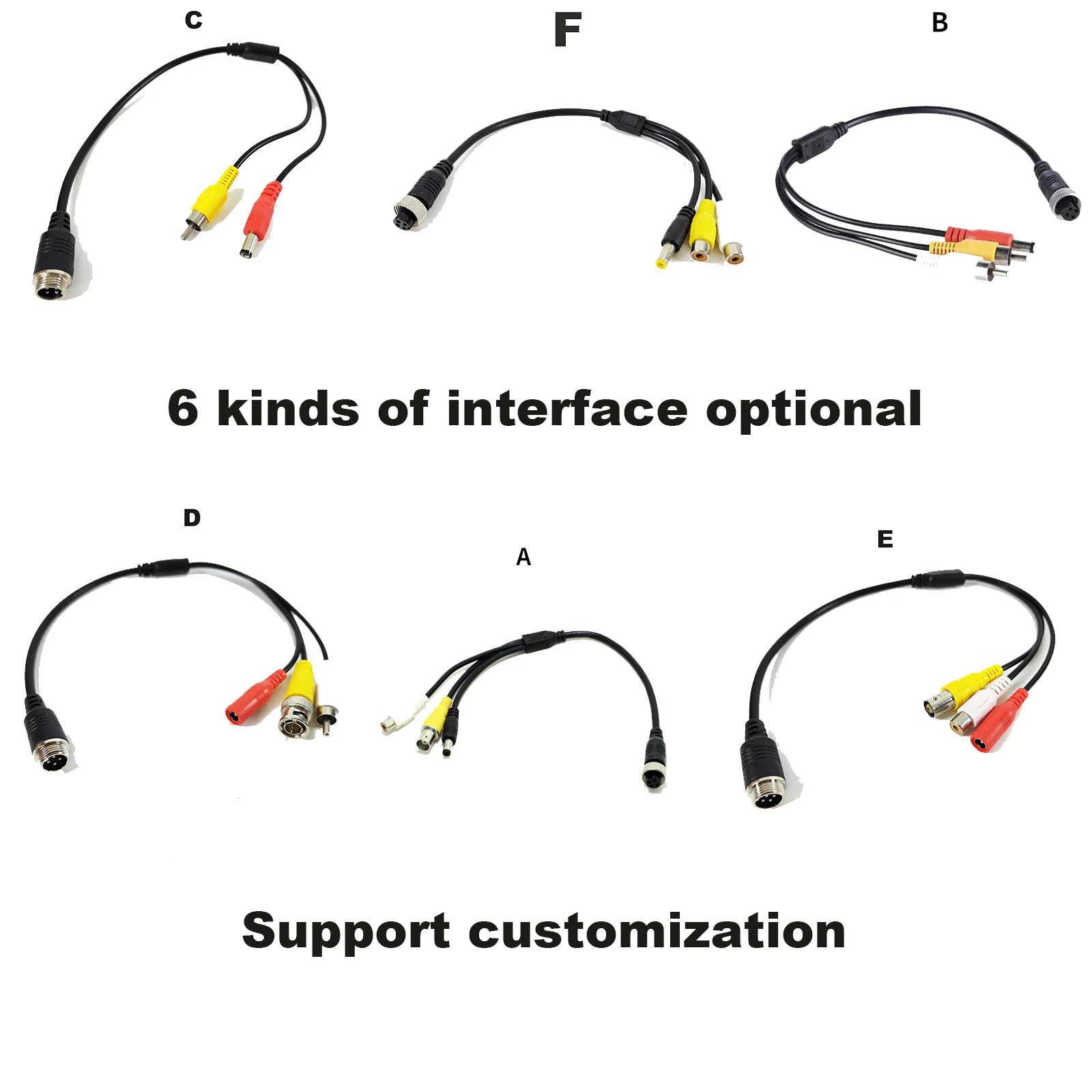 4P Aviation Head Female Plug to BNC to RCA to AV cable 4P Aviation Head Female male Plug Adapter can be customized for DVR
4P Aviation Head Female Plug to BNC to RCA to AV cable 4P Aviation Head Female male Plug Adapter can be customized for DVR