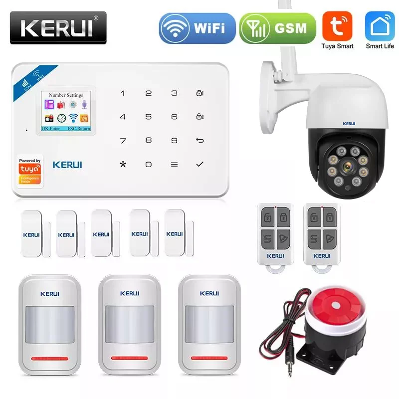 

Система сигнализации KERUI W181 Tuya для дома, охранная сигнализация с датчиком движения для жилых помещений, управление через приложение, умная GSM Wi-Fi система охранной сигнализации