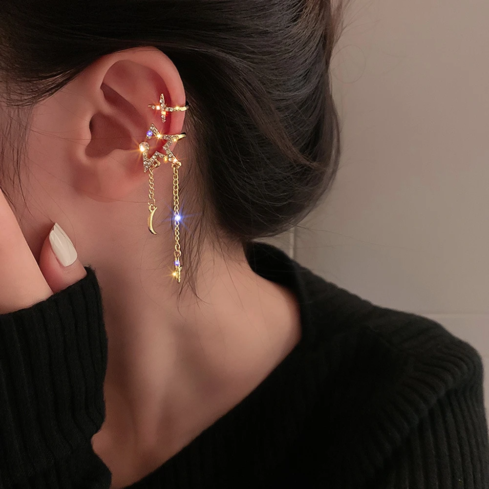 Korean Asymmetric Star Moon Ear Clip Without Piercing Earrings For Women Sparkling Zircon Ear Cuff Clip Earrings Wedding Jewelry
Korean Asymmetric Star Moon Ear Clip Without Piercing Earrings For Women Sparkling Zircon Ear Cuff Clip Earrings Wedding Jewelry