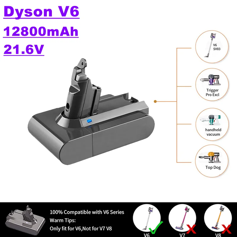 2023 Vacuum cleaner replacement battery, 2.16V, 6800mAh, suitable for Dyson V6 series DC62, DC58, DC59, SV09, SV07, etc.
2023 Vacuum cleaner replacement battery, 2.16V, 6800mAh, suitable for Dyson V6 series DC62, DC58, DC59, SV09, SV07, etc.