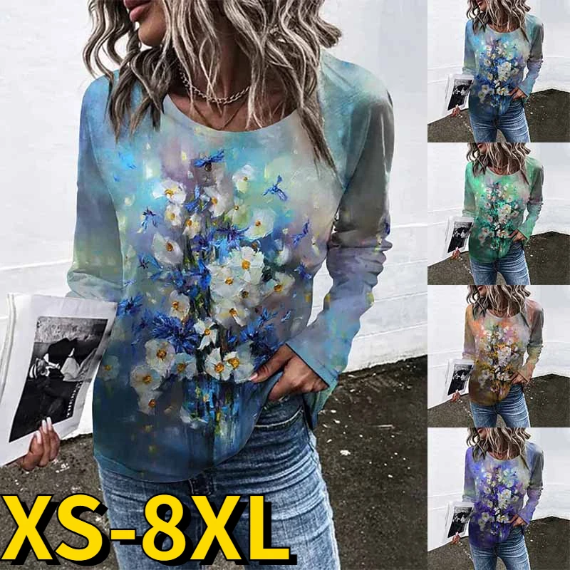2023 New Autumn Women's Flower Printing Tops Round Neck Oversized T-shirt Spring Daily Fashion Long Sleeve Loose Size Pullover
2023 New Autumn Women's Flower Printing Tops Round Neck Oversized T-shirt Spring Daily Fashion Long Sleeve Loose Size Pullover