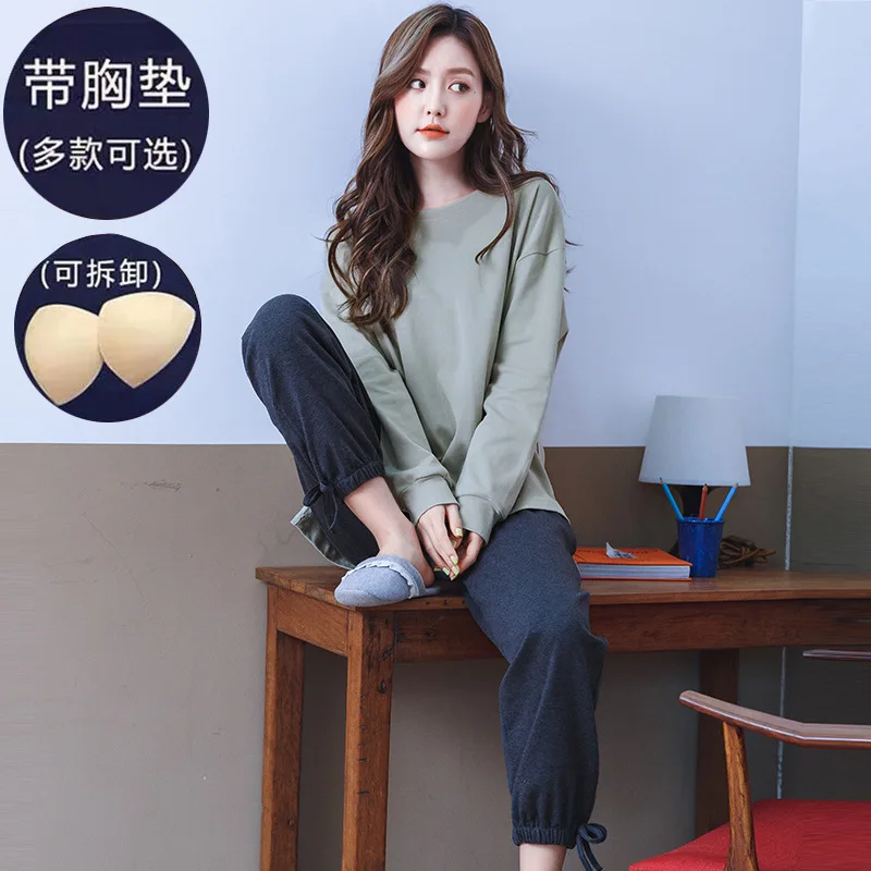 Pyjamas Women Spring Autumn Cotton 2PCS Pajamas Set Long Sleeve Top&Pants Women's Suit With Bra Casual Home Clothes Sleepwear
Pyjamas Women Spring Autumn Cotton 2PCS Pajamas Set Long Sleeve Top&Pants Women's Suit With Bra Casual Home Clothes Sleepwear