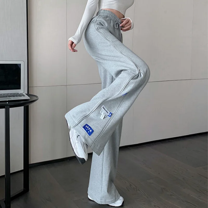 

2023 Y2K серые широкие брюки женские осенне-зимние плюшевые утепленные спортивные брюки Harajuku корейские Модные Винтажные Свободные повседневн...