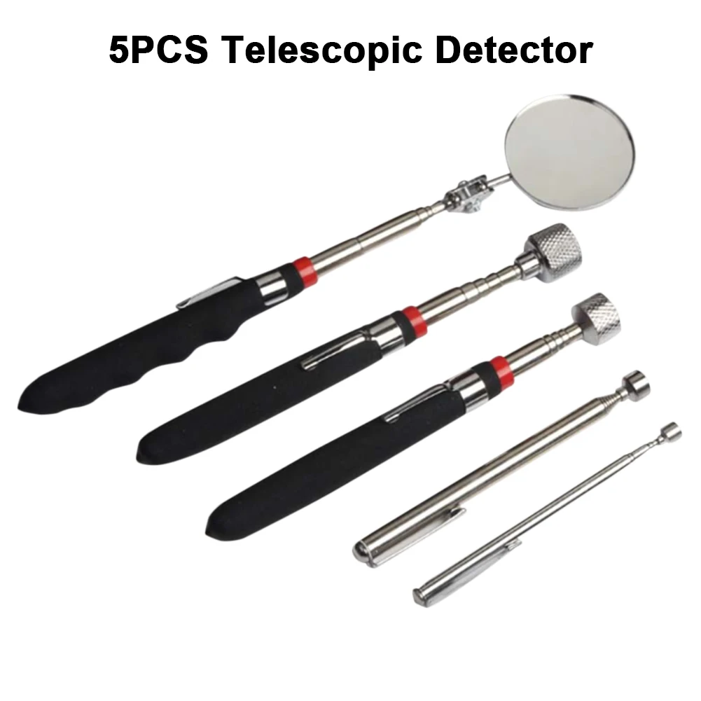 

5PCS Magnetic Pick-up Tool Telescoping Grabber 360 Swivel Inspection Mirror with LED Light for Extra Viewing Pickup