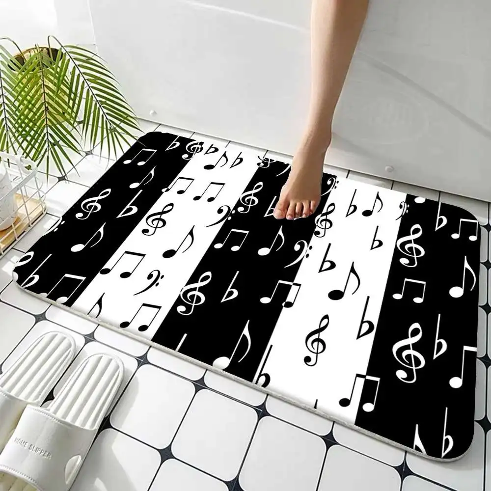 

Music Notes Piano Key Printed Flannel Floor Mat Bathroom Decor Carpet Non-Slip For Living Room Kitchen Welcome Doormat