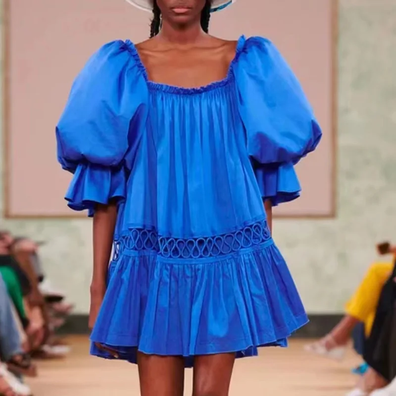 Ruffle Women Mini Solid Dress Square Neck Puff Sleeves Loose Summer Casual Dress for Woman Hollow Stitching Lantern Sleeves
Ruffle Women Mini Solid Dress Square Neck Puff Sleeves Loose Summer Casual Dress for Woman Hollow Stitching Lantern Sleeves