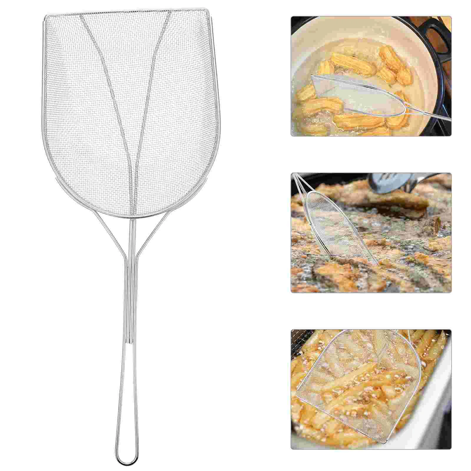 

Stainless Steel Oil Residue Mesh Colander Square Tool Spoon Strainer Fried Food Durable Filter Serving Kitchen Utensils