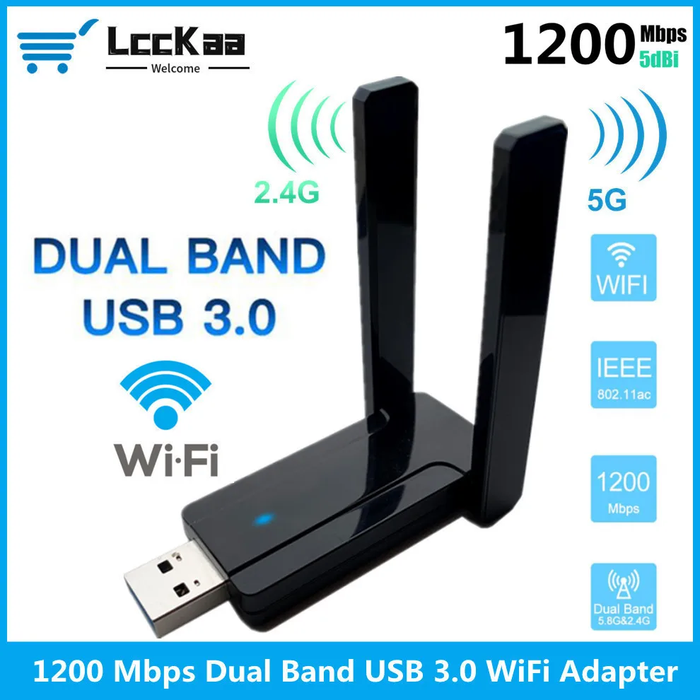 

LccKaa USB 3.0 Wifi Adapter 1200Mbps Dual Band 2.4Ghz 5GHz 802.11AC/A/B/G/N Wifi Antenna Dongle Network Card For Laptop Desktop