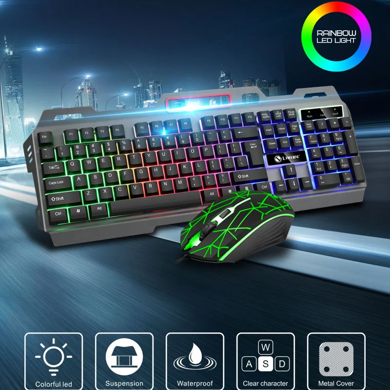 

T19 Metal Luminous Computer Gaming Keyboard And Mouse Set USB Wired Game Colorful Backlight Mechanical Feel Keyboard And Mouse