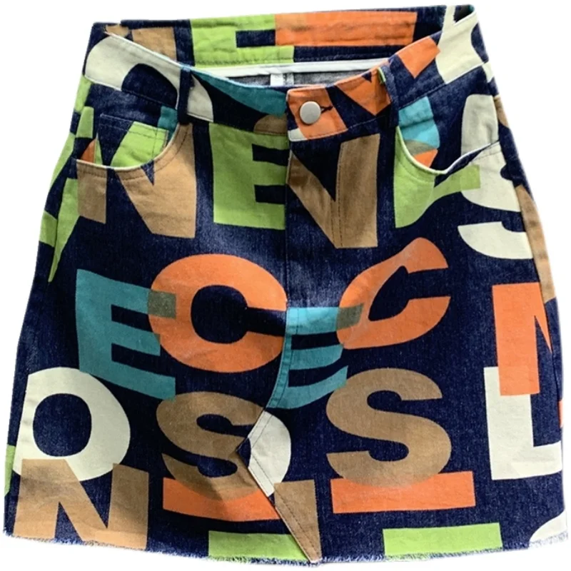 High Street Colorful Letters Printed Denim Skirt For Women Fashion High Waist Bag Hip A-Line Mini Skirt q182
High Street Colorful Letters Printed Denim Skirt For Women Fashion High Waist Bag Hip A-Line Mini Skirt q182