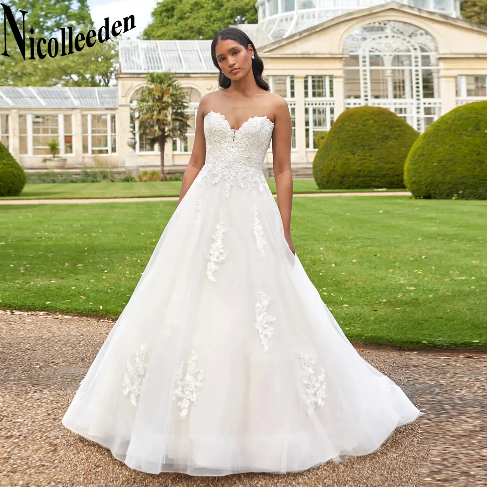 Nicolle Classic Sweetheart Wedding Dresses For Women Appliques Tulle Court Train Sleeveless Backless A-LINE Vestidos De Novia
Nicolle Classic Sweetheart Wedding Dresses For Women Appliques Tulle Court Train Sleeveless Backless A-LINE Vestidos De Novia